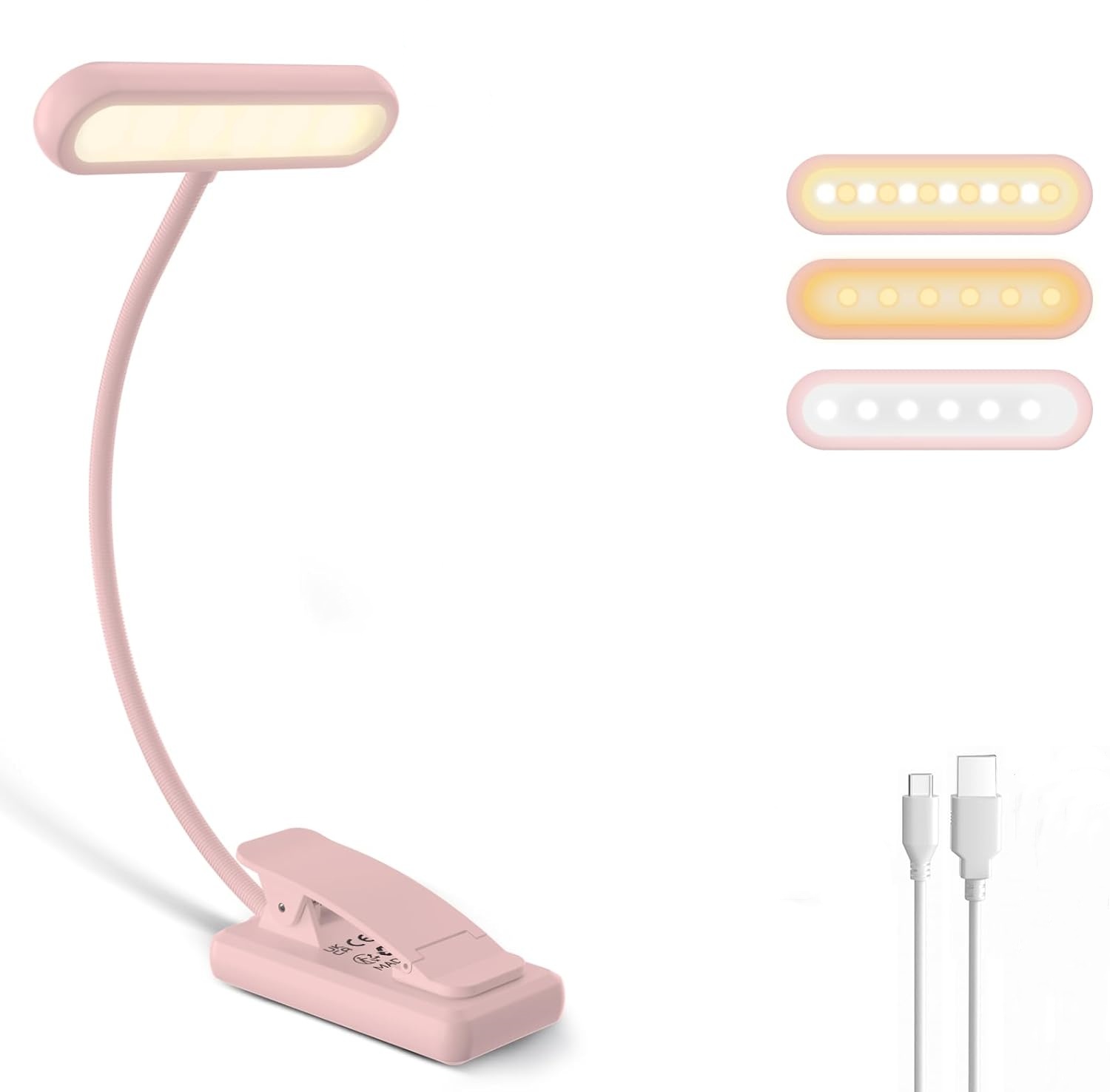 Desk Lamp - Leeslamp Boekklem Zwart/Wit/Roze USB Oplaadbare Batterij