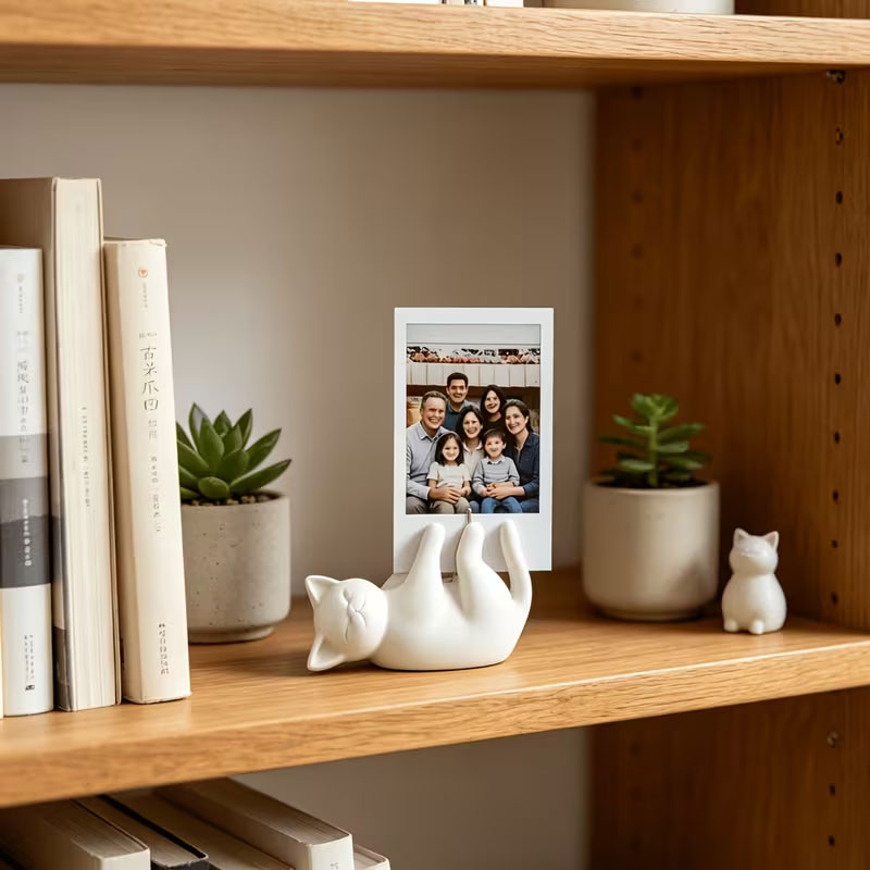 Office Furniture Brands - Schattige witte katten-rugleuningstandaard, eenvoudige kattenfotohouder, draagbare