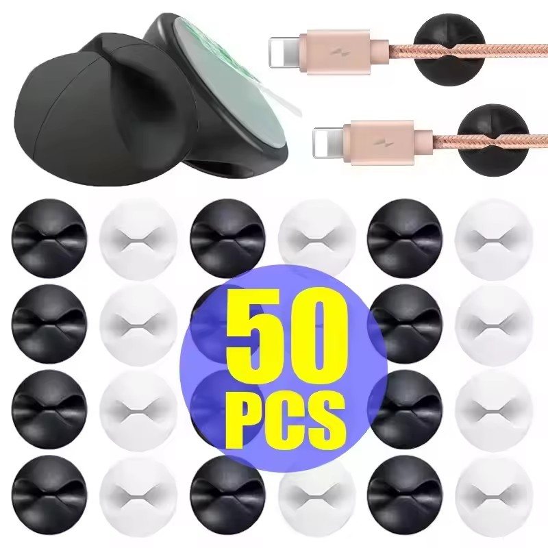 Desk Organizer - Mini siliconen USB-kabelopwinder, zelfklevende opbergclips voor