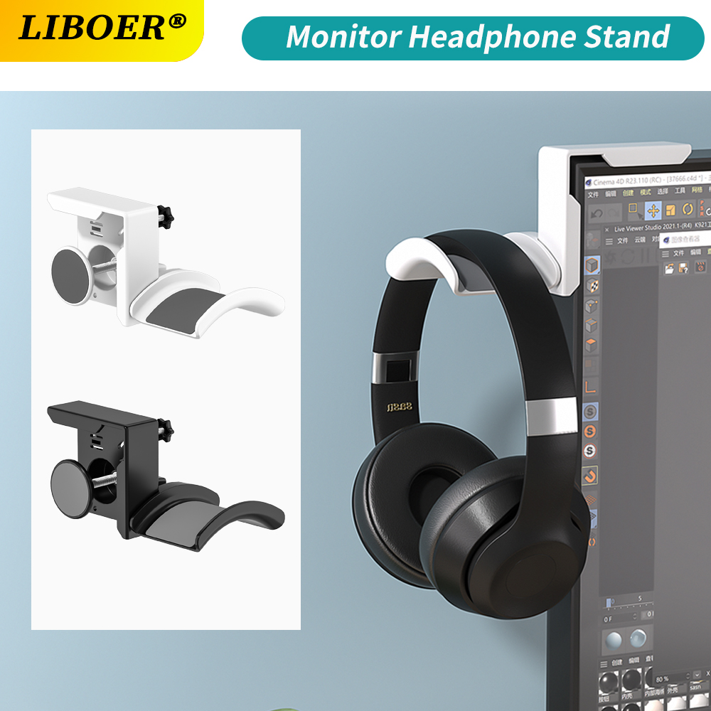 Monitor Stand - Monitor-hoofdtelefoonstandaard Kunststof verstelbare klembevestiging Ruimtebesparend PC-scherm